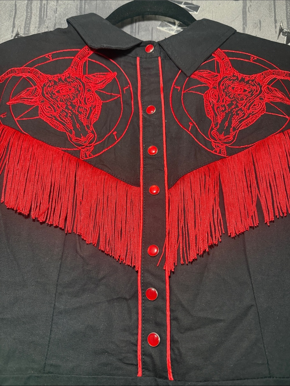 NWT WESTERN EVIL YALLTERNATIVE BAPHOMET EMBROIDERED TASSLE DRESS SZ 3X - Picture 3 of 11